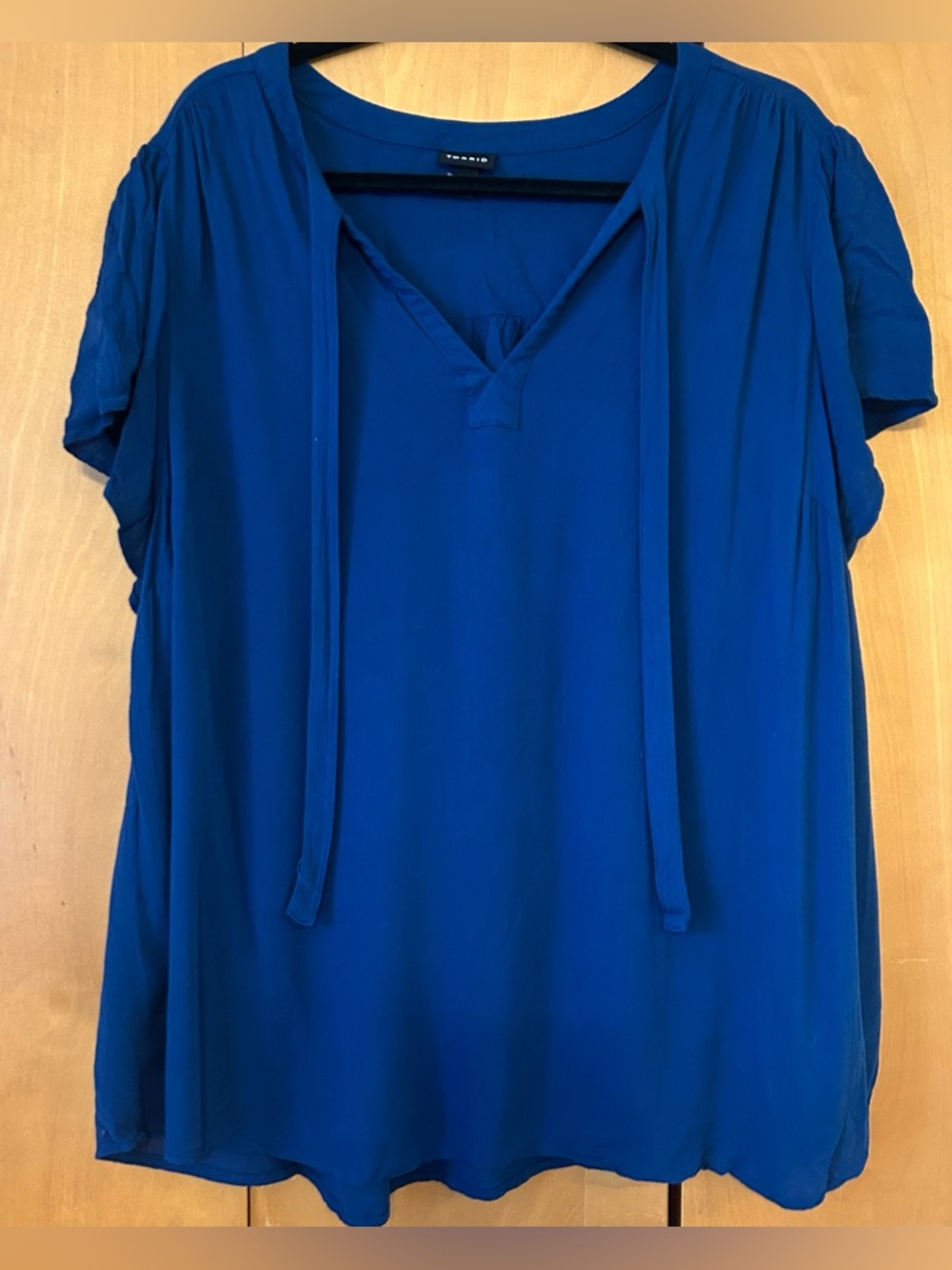 torrid Royal Blue V-Neck Short Sleeve Blouse with Front Ties